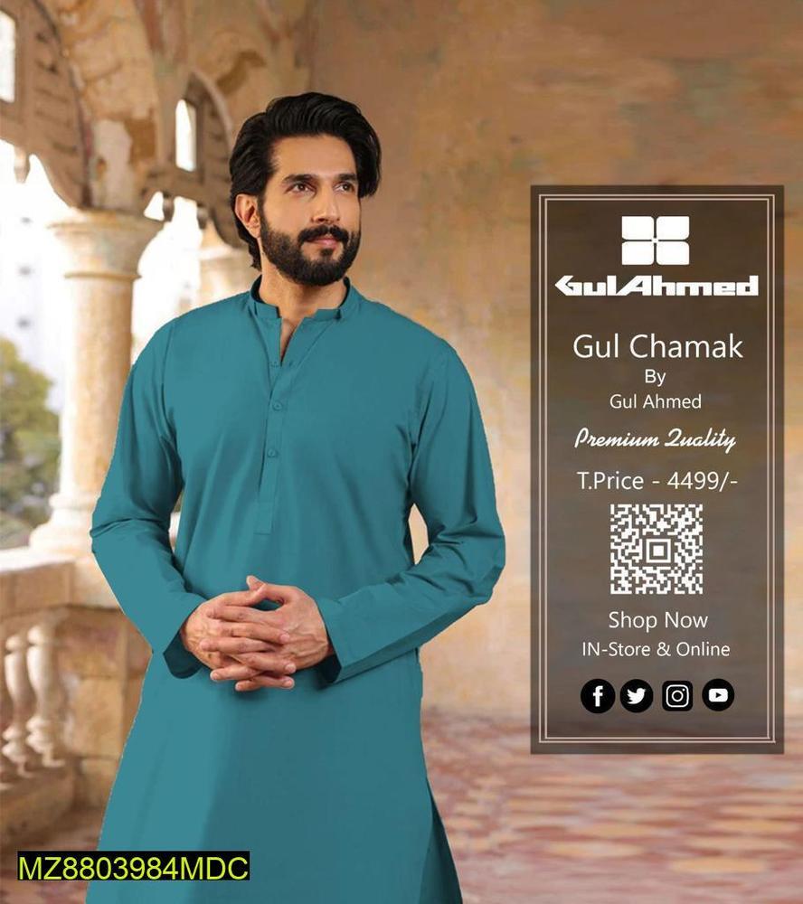 Men's Unstitched Chamak Cotton Plain Suit