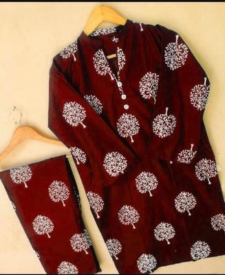 2 Pcs Women's Stitched Linen Printed Suit