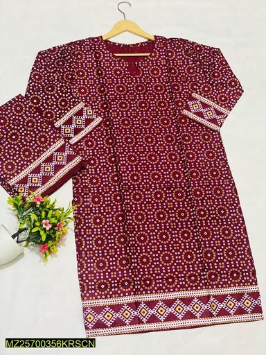 2 Pcs Women's Stitched Arabic Lawn Block Printed Suit