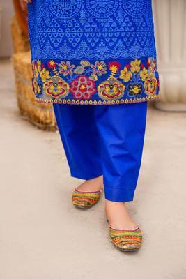 2 Pcs Women's Stitched Cotton Lawn Embroidered Shirt And Trouser