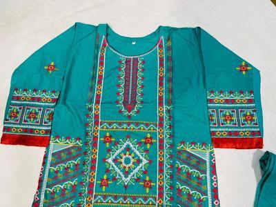 2 Pcs Women's Stitched Cotton Embroidered Shirt And Trouser