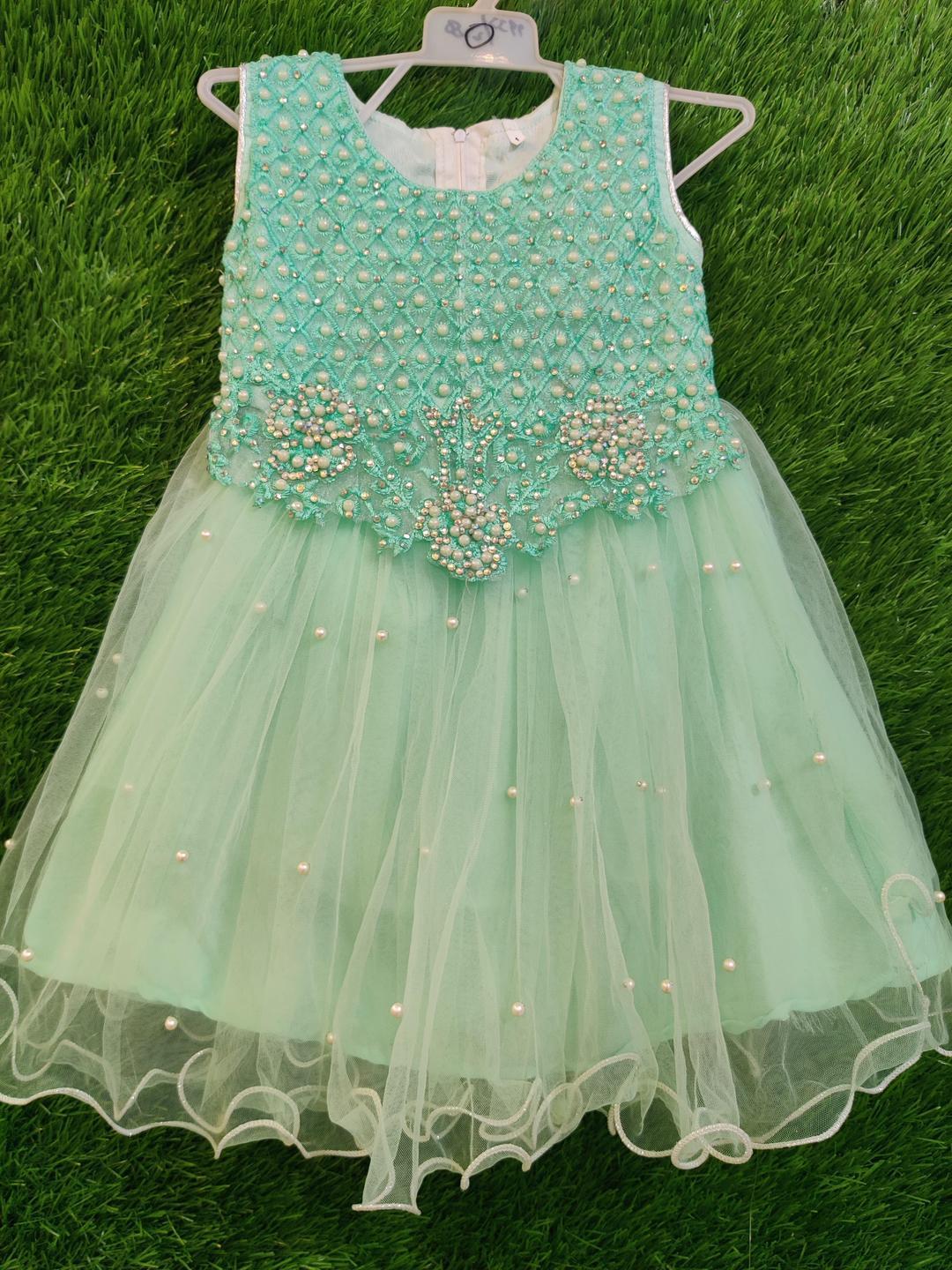 1 Pc Girl's Stitched Net Embroidered Frock