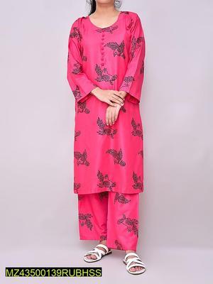 2 Pcs Women's Stitched Linen Printed Suit