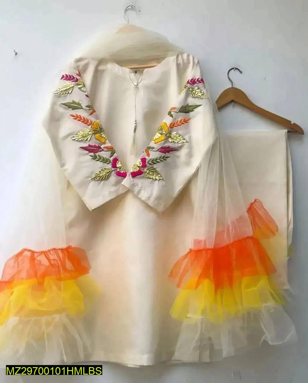 3 Pcs Embroidered Silk Suit