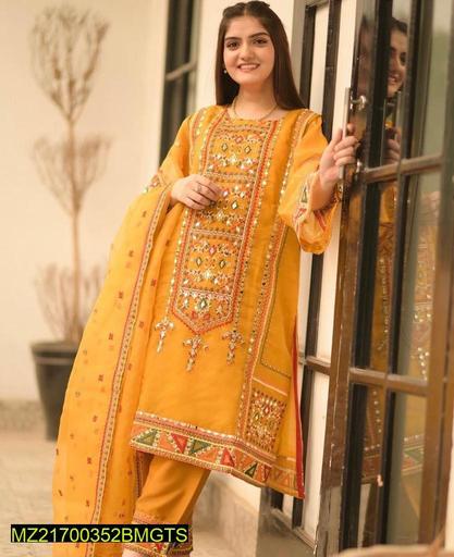 3 Pcs Women Stitched Organza Embroidered Suit