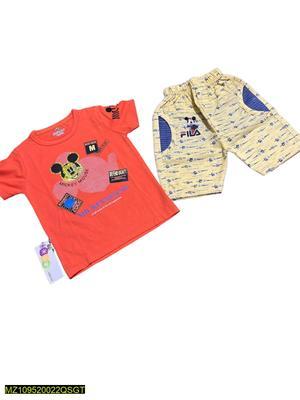 2 Pcs Unisex Cotton Printed Shirt And Shorts Set