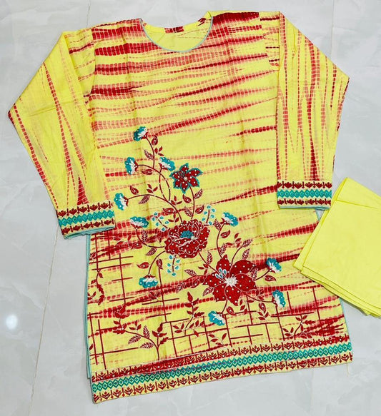 2 Pcs Women's Stitched Cotton Embroidered Suit