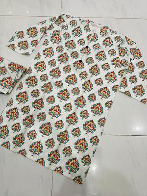 2 Pcs Women's Stitched Linen Block Printed Shirt And Trouser