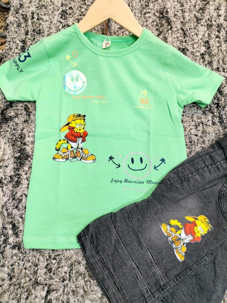 2 Pcs Boy's Cotton Printed Knicker And Shirt Set