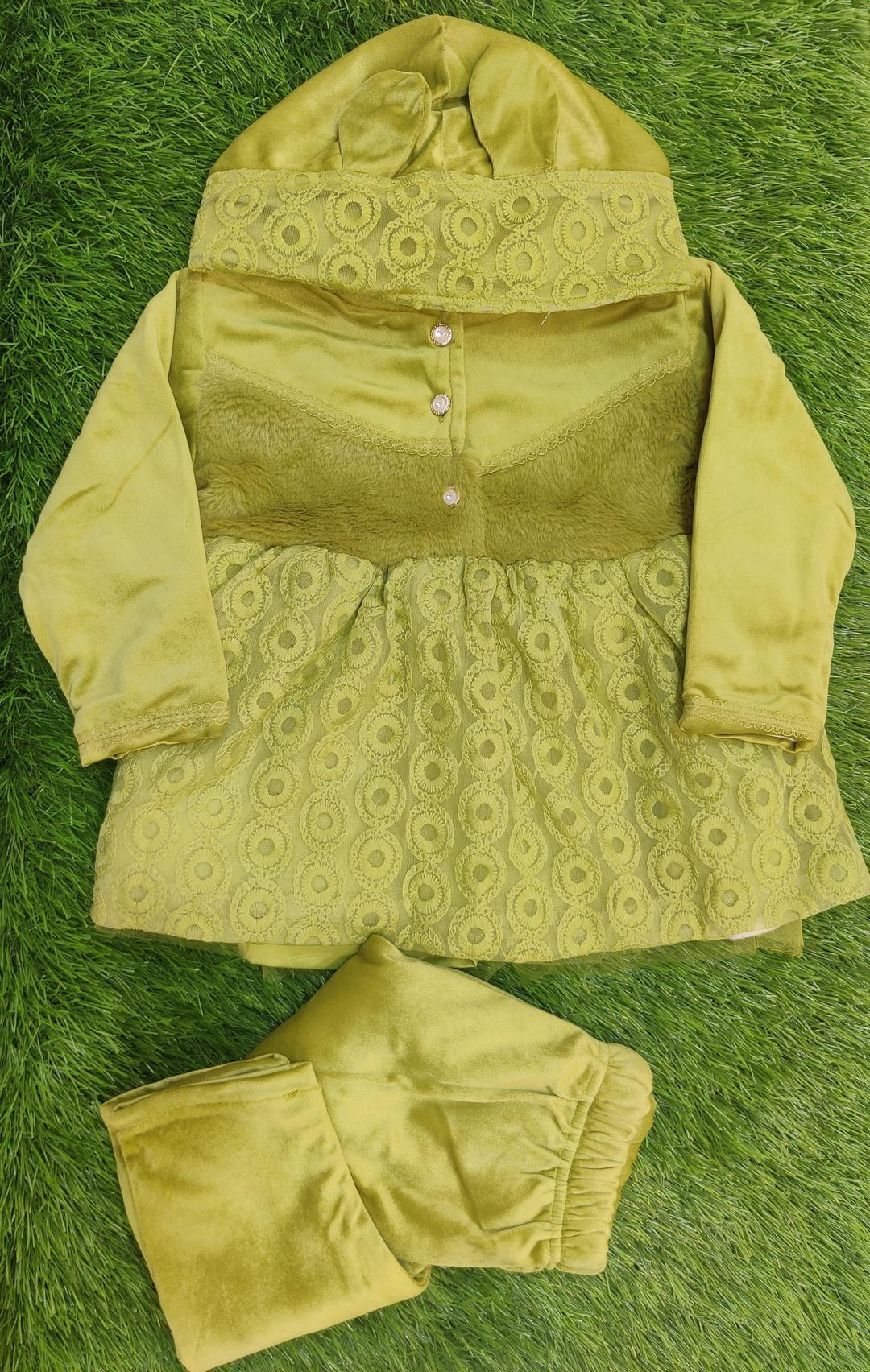 2 Pcs Girl's Velvet Printed Shirt And Trouser Suit