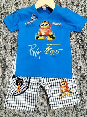 2 Pcs Boy's Cotton Printed Knicker And Shirt Set