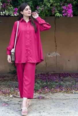 2 Pcs Women's Stitched Georgette Plain Shirt And Trouser