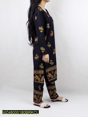 2 Pcs Women's Stitched Linen Printed Suit