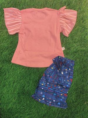 Baby Girl's Blended Shirt With Cotton Shorts