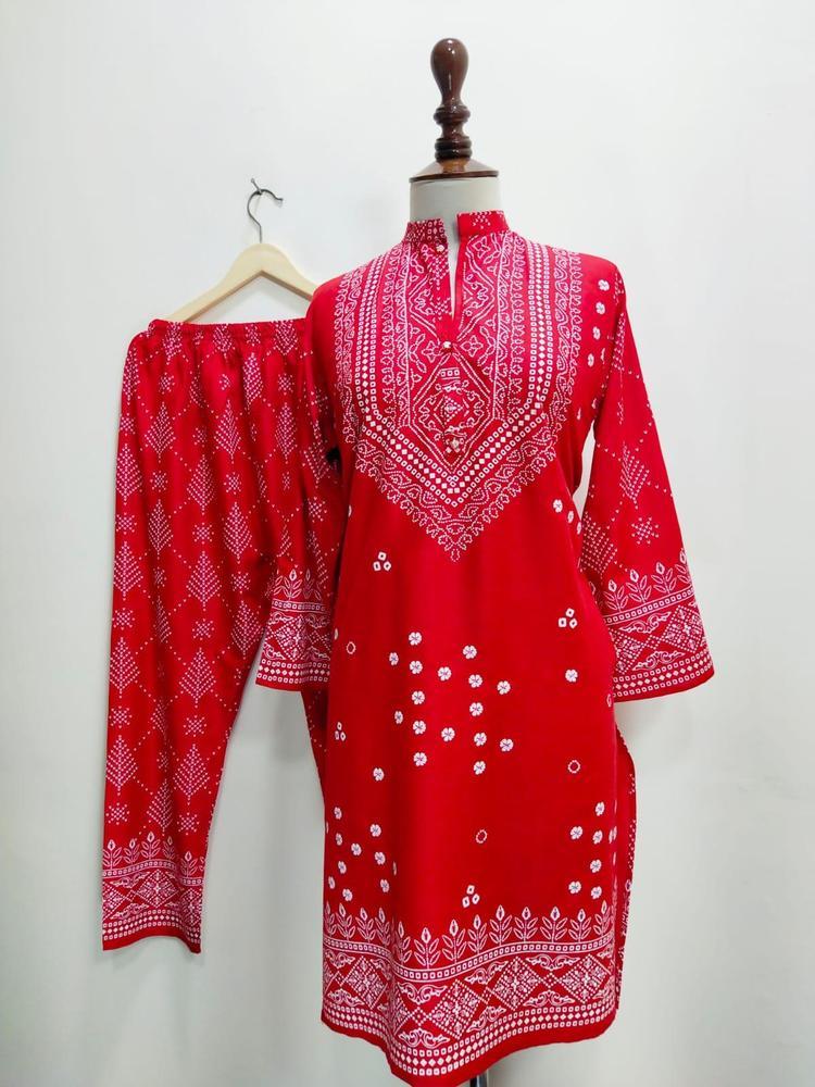 2 Pcs Women's Stitched Lawn Printed Suit