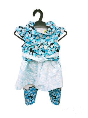 Baby Girl's Cotton Printed Frock And Trouser Set