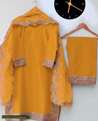 3 Pcs Women's Stitched Cotton Embroidered Suit