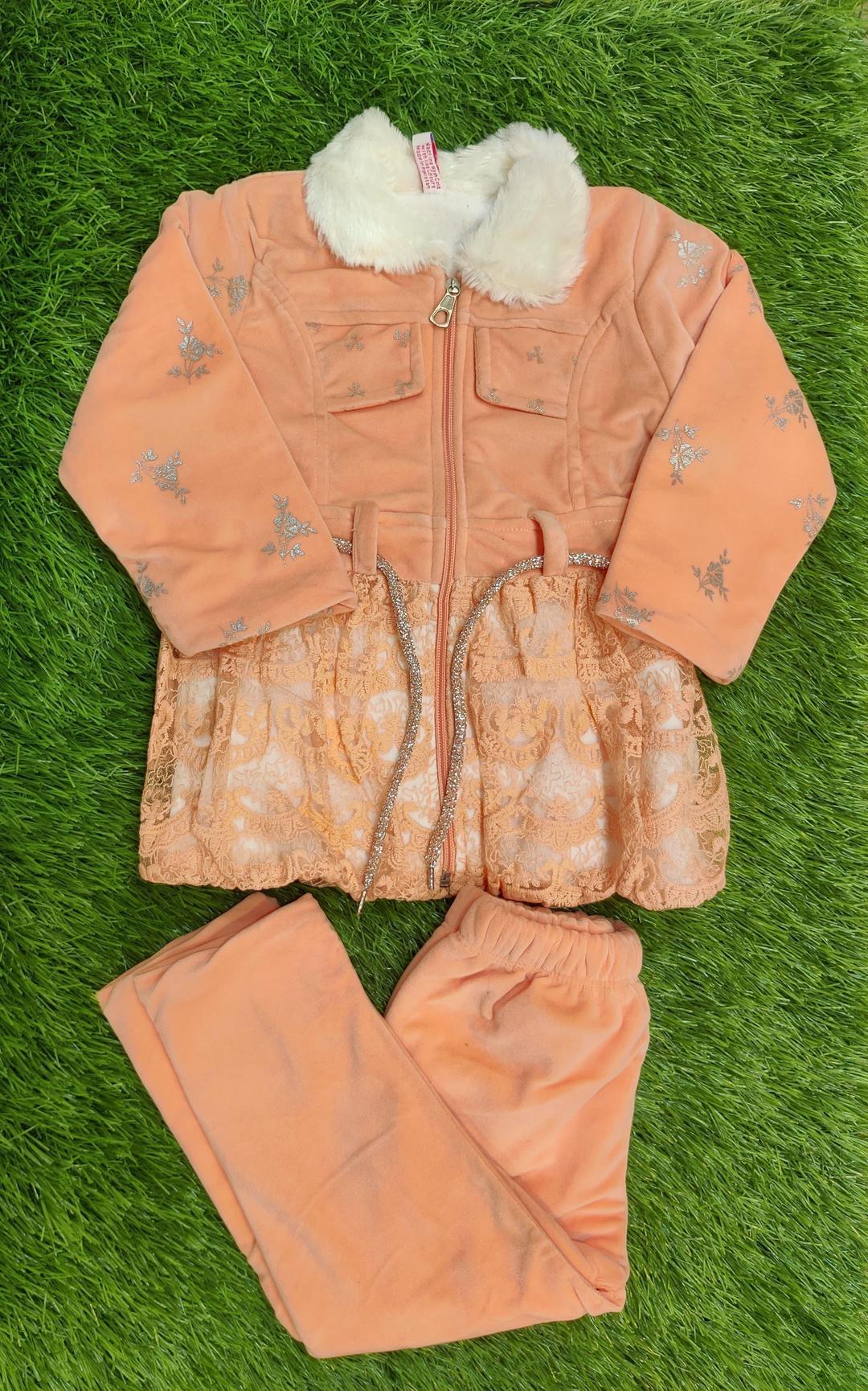 2 Pcs Girl's Velvet Printed Shirt And Trouser Suit