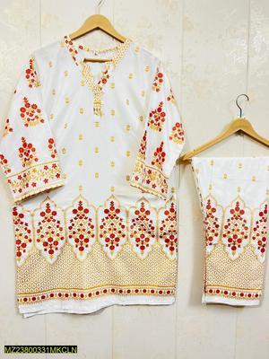 2 Pcs Women's Stitched Lawn Printed Suit