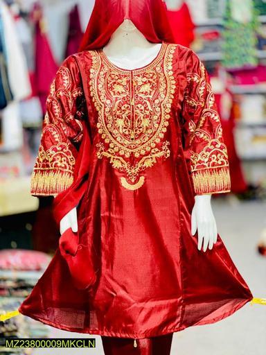 3 Pcs Kattan Silk Fancy Women Stitched Frock