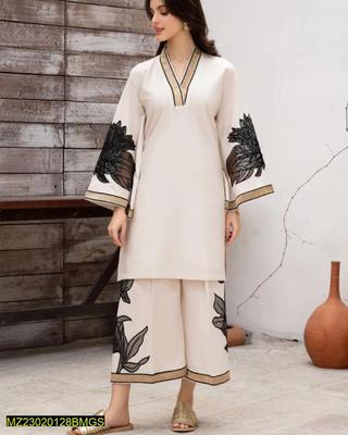 3 Pcs Women's Stitched Organza Embroidered Suit