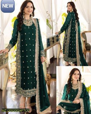 3 Pcs Women's Stitched Crinkle Chiffon Embroidered Suit