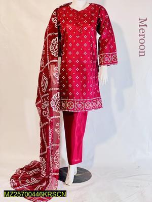 3 Pcs Women's Stitched Silk Printed Suit