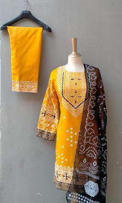 3 Pcs Women's Stitched Katan Silk Printed Suit