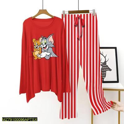 2 Pcs Women's Stitched Cotton Jersey Printed Sleepwear