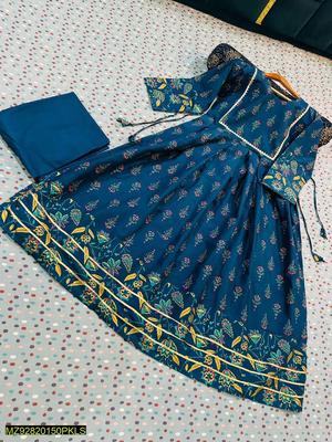 2 Pcs Women's Stitched Cotton Printed Maxi And Trouser