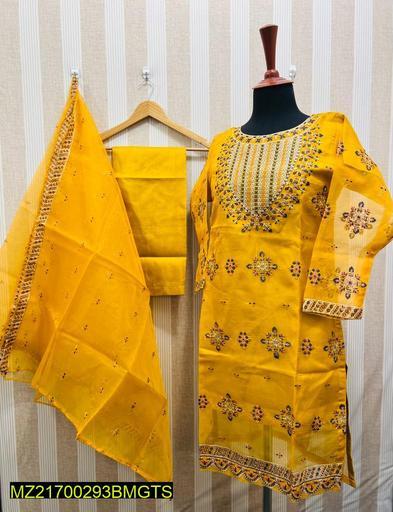 3 Pcs Organza Multi Embroidered Suit