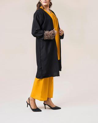 3 Pcs Women's Stitched Grip Plain Gown Shirt And Trouser