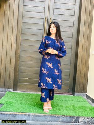 2 Pcs Women's Stitched Arabic Lawn Block Printed Shirt And Trouser