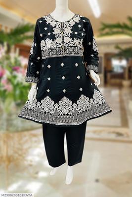 2 Pcs Women's Stitched Chikankari Embroidered Shirt And Trouser