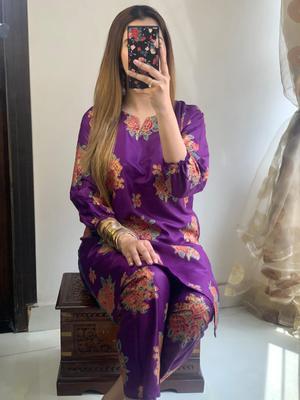 2 Pcs Women's Stitched Arabic Lawn Printed Shirt And Trouser