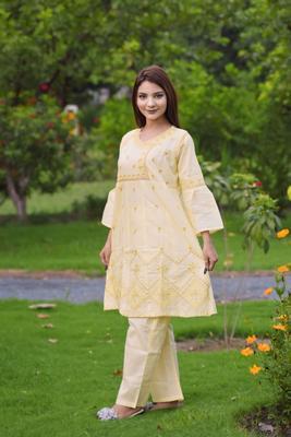 2 Pcs Women's Stitched Cotton Printed Shirt And Trouser