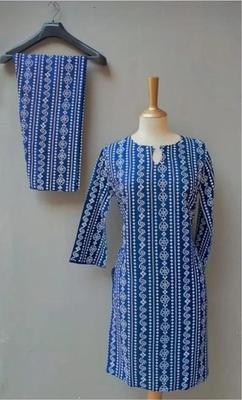 2 Pcs Women's Stitched Linen Block Printed Shirt And Trouser