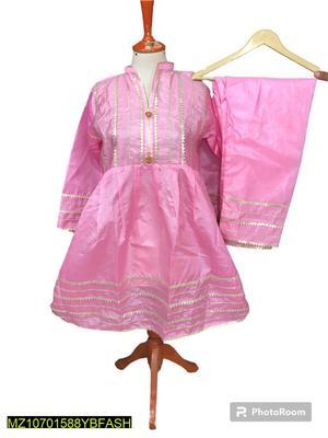 2 Pcs Women's Stitched Katan Silk Lace Work Suit