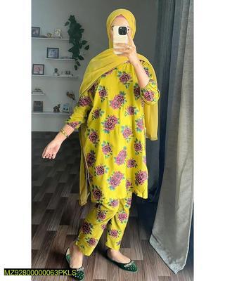 2 Pcs Women's Stitched Arabic Lawn Printed Shirt And Trouser