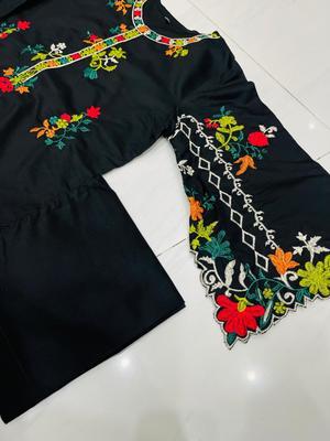 2 Pcs Women's Stitched Khaadi Net Embroidered Shirt And Trouser