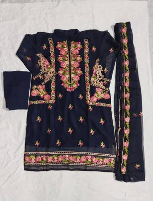 3 Pcs Women's Stitched Chiffon Embroidered Suit