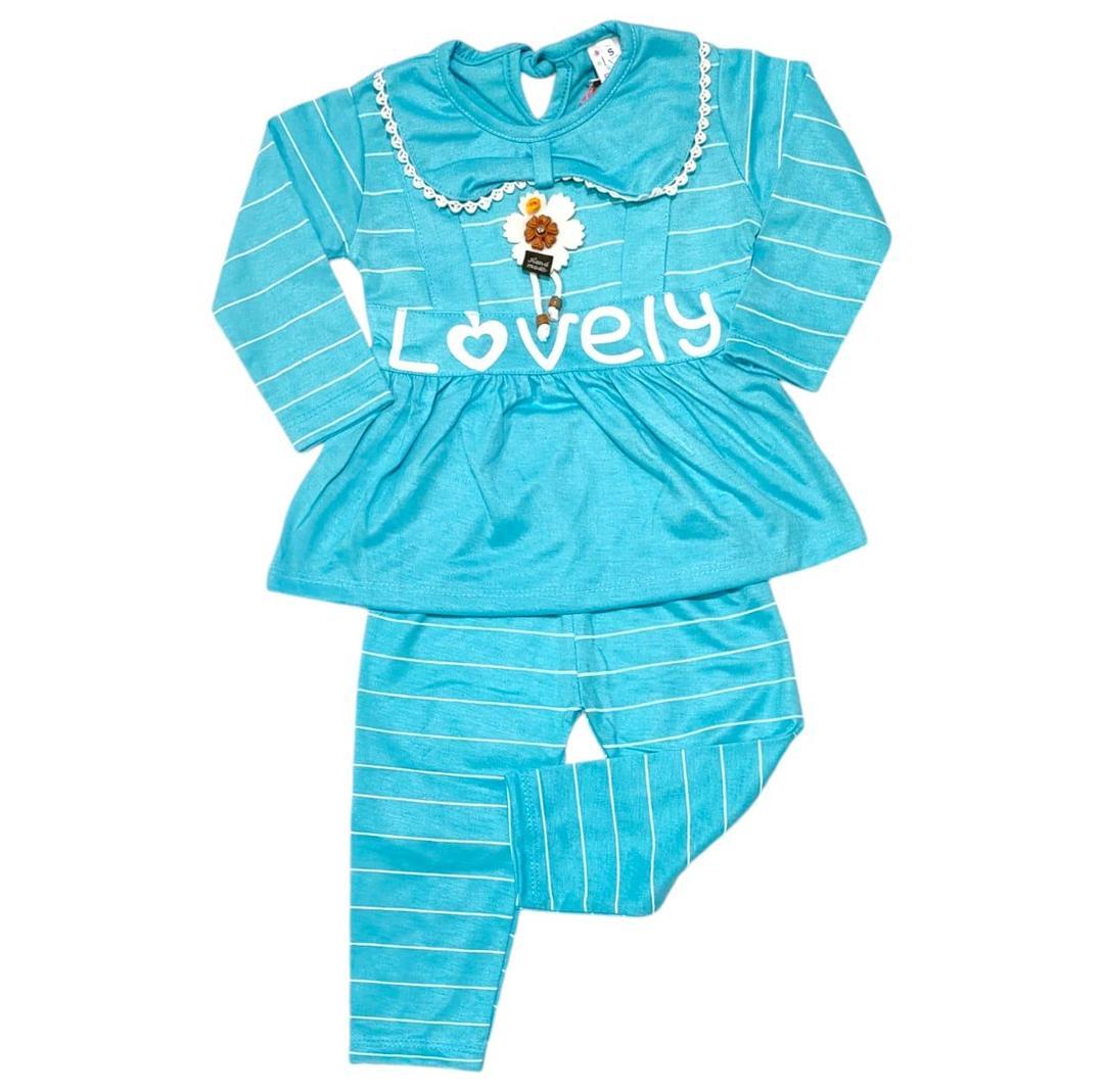 2 Pcs Baby Girl Jersey frock With Trouser