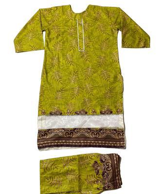 2 Pcs Women's Stitched Lawn Lace Work Shirt And Trouser