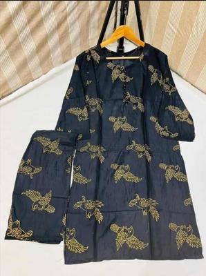 2 Pcs Women's Stitched Linen Printed Suit