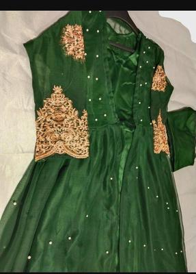 3 Pcs Women's Stitched Shamoz Silk Embroidered Gown Suit