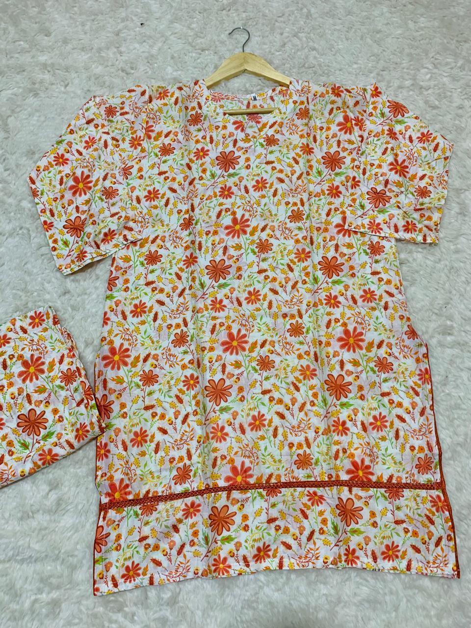 2 Pcs Women's Stitched Lawn Printed Shirt And Trouser