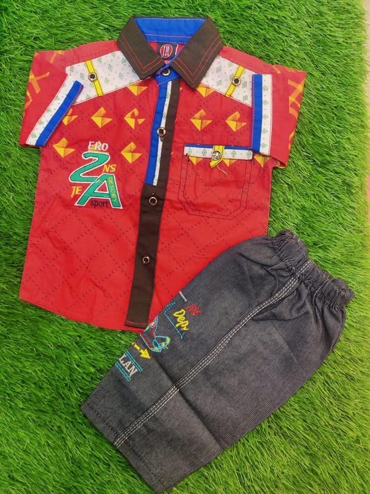 Baby Boy's Cotton Embroidered Button Down Shirt & Shorts Set