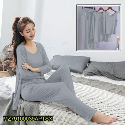 3 Pcs Women's Stitched Cotton Jersey Plain Sleepwear