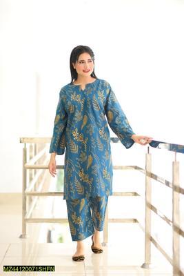 2 Pcs Women's Stitched Arabic Lawn Printed Shirt And Trouser