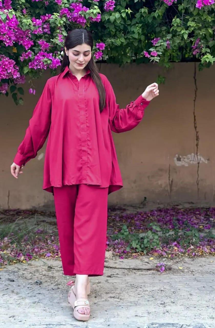 2 Pcs Women's Stitched Georgette Plain Shirt And Trouser